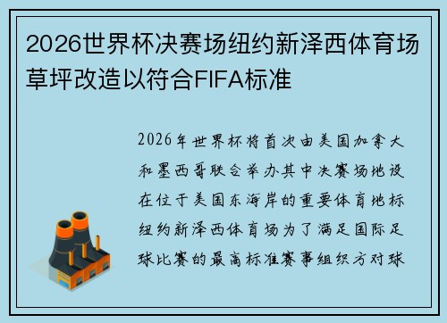 2026世界杯决赛场纽约新泽西体育场草坪改造以符合FIFA标准 2026世界杯决赛场纽约新泽西体育场草坪改造以符合FIFA标准